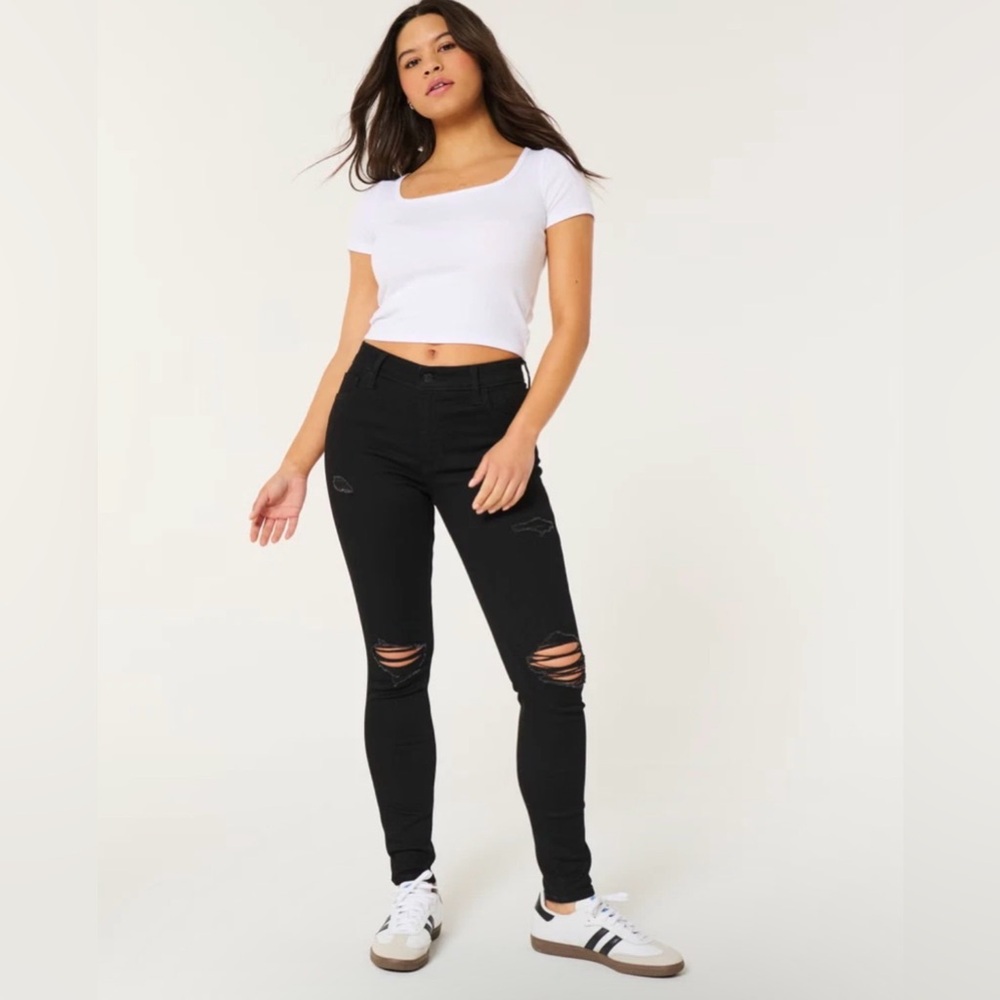 Hollister Women's High-Rise Ripped Black Super Skinny Jeans Size 12